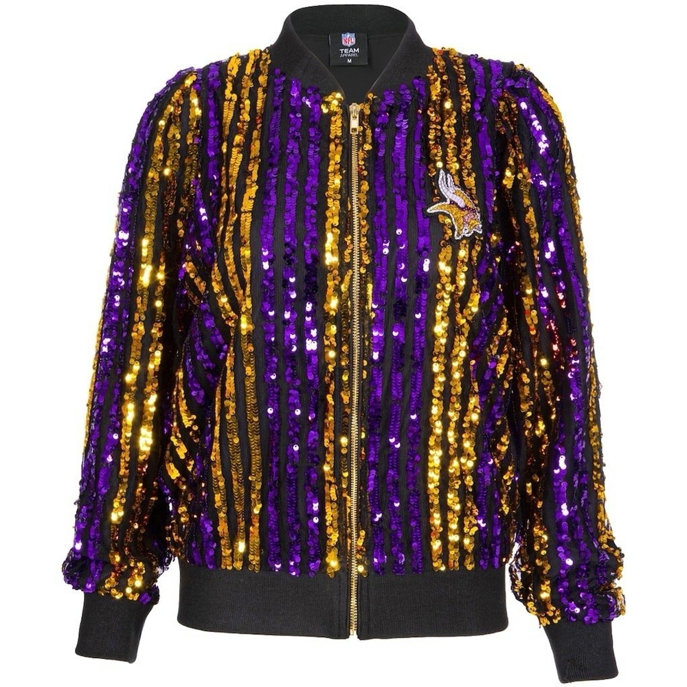 Minnesota Vikings Cuce Purple Women's XL Slim Fit Sequin Full-Zip Bomber Jacket